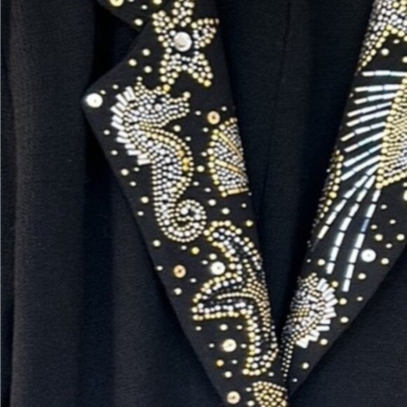 Vintage St. John knit Undersea Fantasia black pant suit blazer sequin 8 and pant - Picture 2 of 13